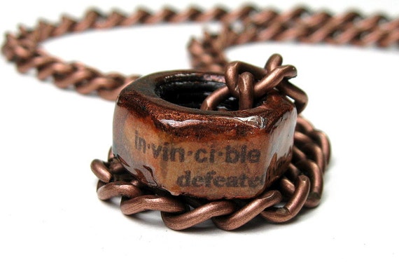 Invincible, Copper Hex Nut Necklace, Metal Jewelry, Steampunk, Punk Rock, Gifts for Men, Father's Day, For Dudes, For Dads