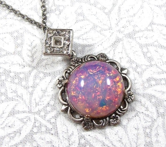 Pink Glass Opal Necklace 2248