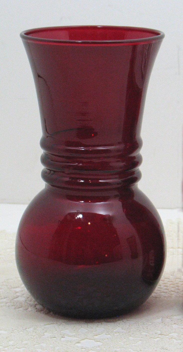 Antique Vtg Anchor Hocking Royal Ruby Red Depression Glass Vase 3 Bands Mint Ebay 6127