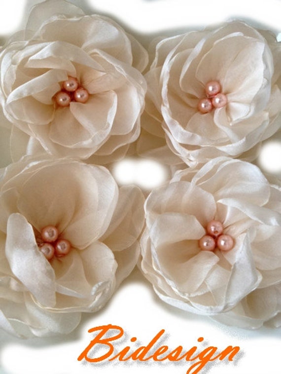 Organza flowers 6 pcs. ivory organza flowers with by bidesign