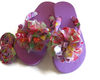 Decorated Flip Flops Lavender Pink with multi Colors Size Med.