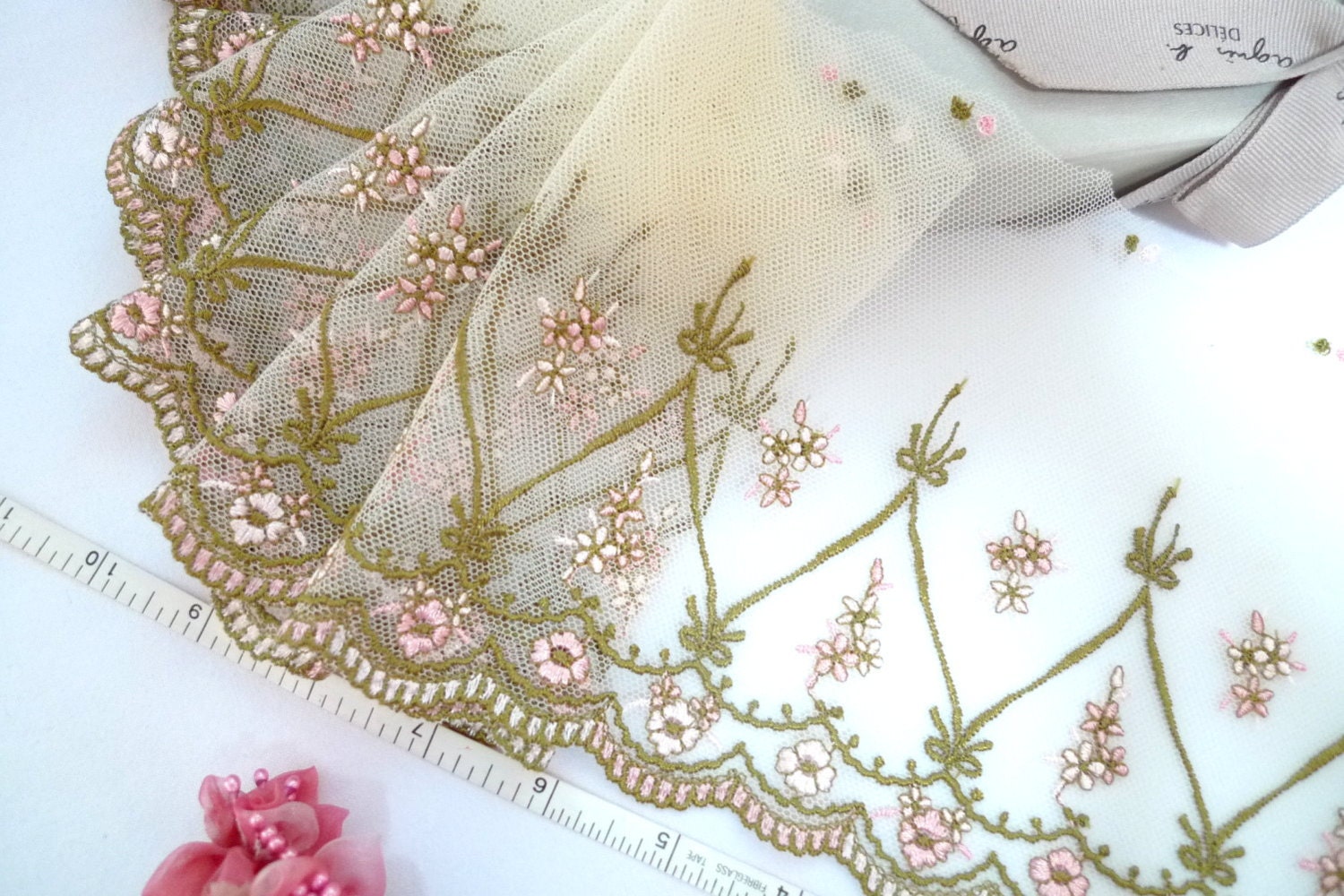 Lace trim Embroidered lace Embroidered tulle trim