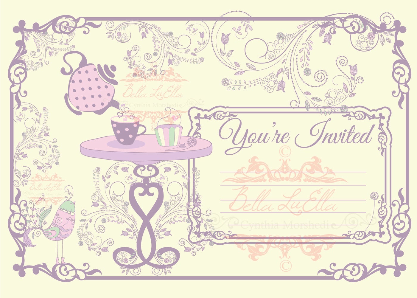 Tea Party  Invitation  Blank  Downloadable