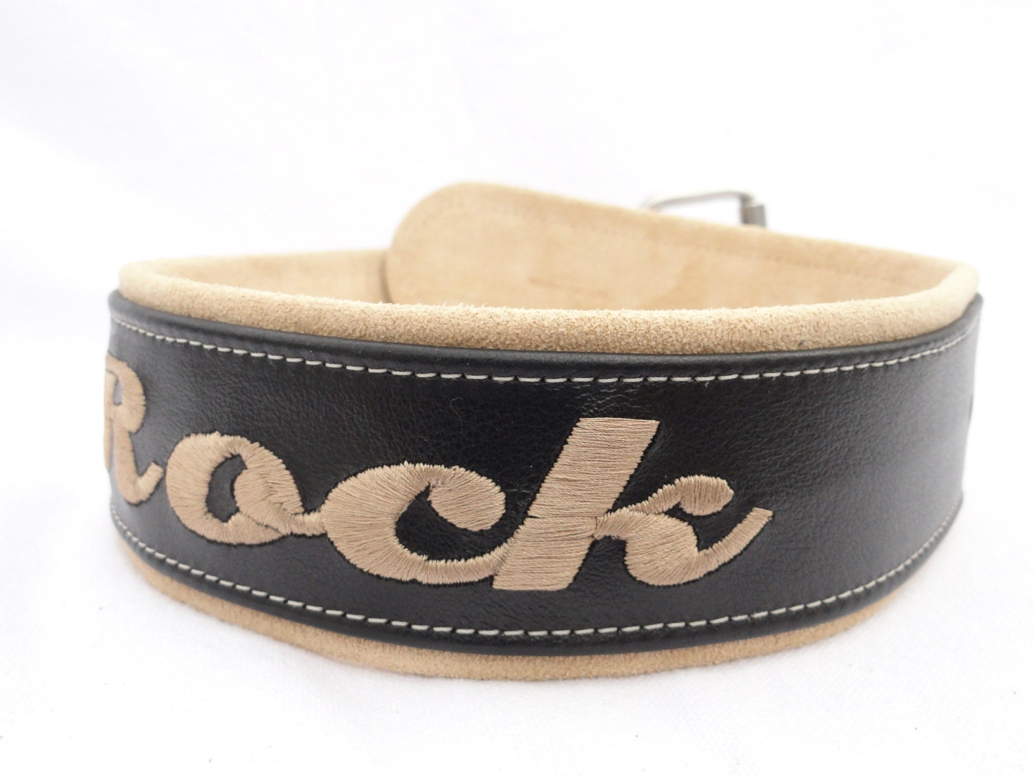 Leather dog collar personalized with embroidery Two inch