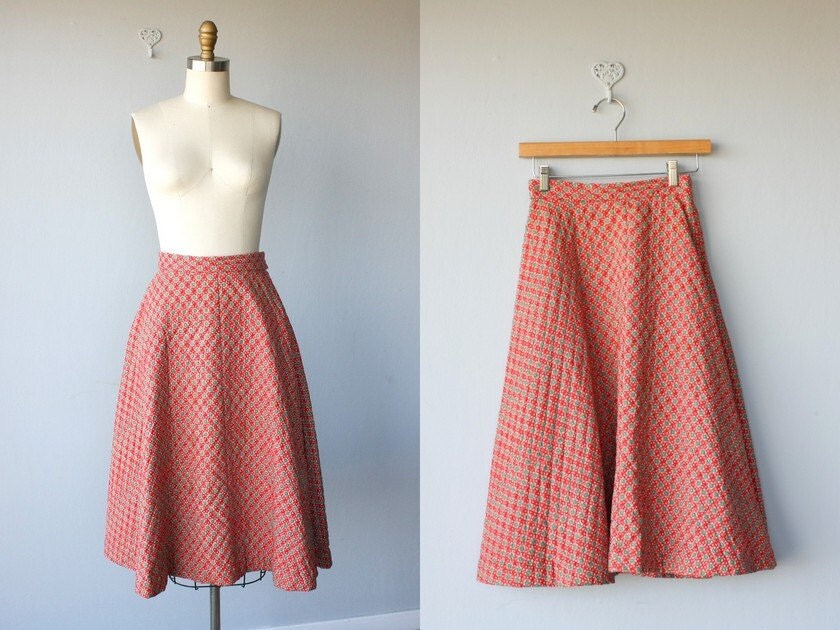 1950s quilted skirt / 50s circle skirt / folk print skirt