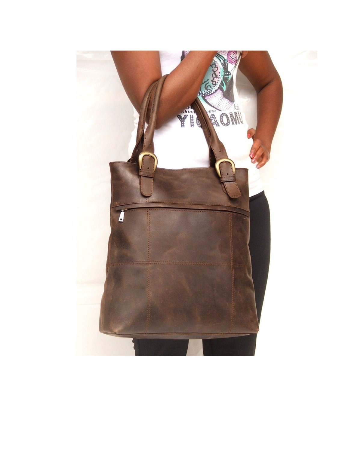 women work bag leather hand bag Leather tote bag Dark brown