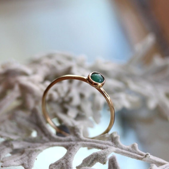 Rose Cut Emerald 14K Gold Ring Stacking Ring Gemstone Ring