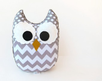 Gray Chevron Owl Plush Baby Toy Mini Pillow Softie Ready to Ship