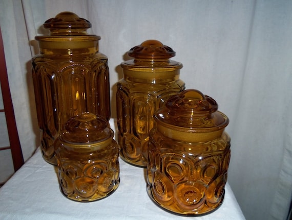Lovely LE Smith Vintage Moon and Stars Glass Canister Set of 4