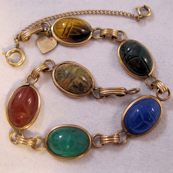 1960s D'OR Genuine Scarab Bracelet 12K Gold by BrightEyesTreasures