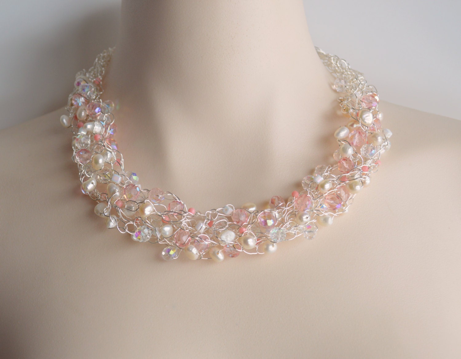 Pearl wire crochet wedding necklace bridal jewelry wedding