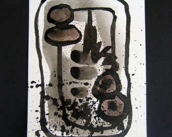 Art Painting Original Abstract Painting Black and White Modern Contemporary Ink Painting 24 by Julie Steiner