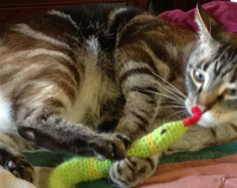 FREE SHIPPING High quality Organic Catnip and Valerian Cat Toy SNAKE by Catopia9, hand-crochet, wool/bamboo mix