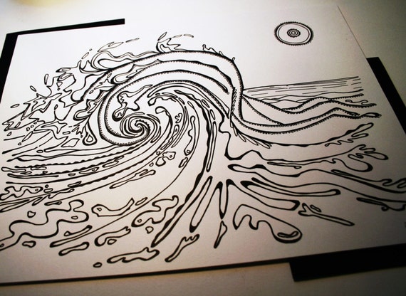 Items similar to My Wave . Original Pen and Ink Drawing . Abstract Wave ...