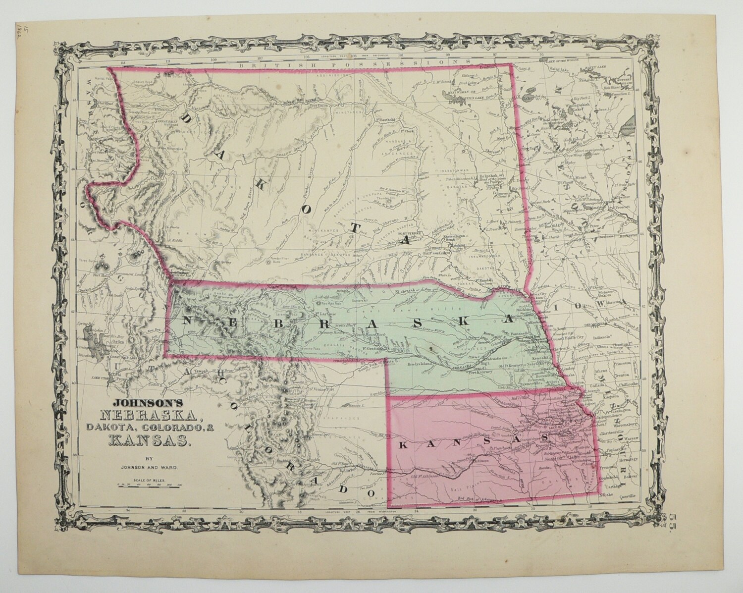 1862 Nebraska Map Kansas South Dakota Map North Dakota