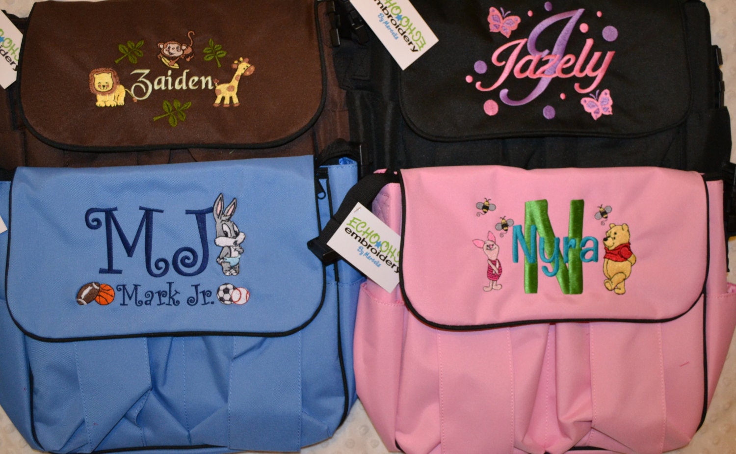 Personalized Baby Diaper Bag embroidered Brown bag