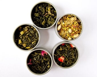 You Pick Tea Sampler - 5 Flavors - Green Tea, Oolong Tea, Black Tea, Yerba Mate, Tisanes, Flowers, Pu erh