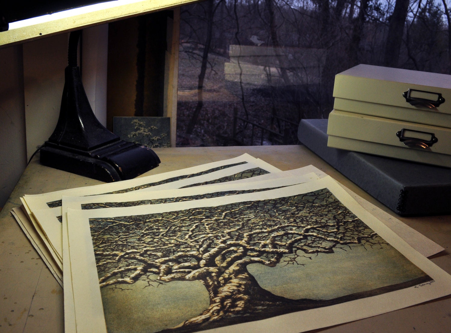 Original Hand Pulled Woodblock Print Tree No. 21 Award