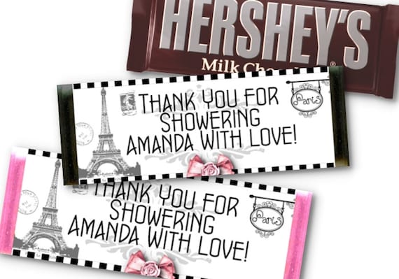 12 Hershey Candy Bar Wrappers, French, Eiffel Tower, Pink, Black, Wedding, Bridal Shower, Baby Shower, Birthday Il_570xn