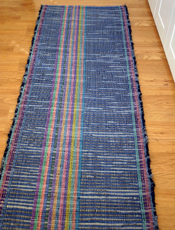 Denim Rag Rug Runner 2 x 6 / Cotton Rag Rug by TexturesGallery