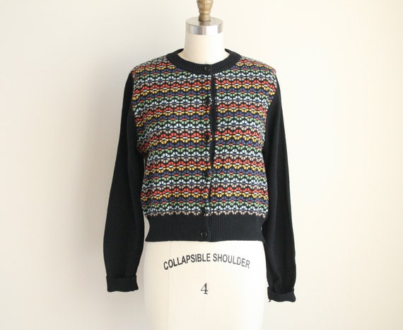 Benneton Wool Cardigan Bright Geometric Fair isle Sweater by nbdg