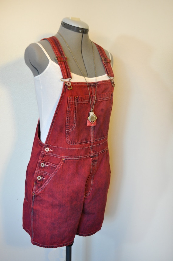 Bib OVERALLS Hand Dyed Red Denim Old Navy by DavidsonStudio