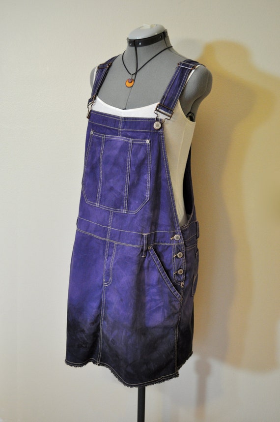 Purple Bib OVERALLS DRESS Hand Dyed Violet Black Overdyed