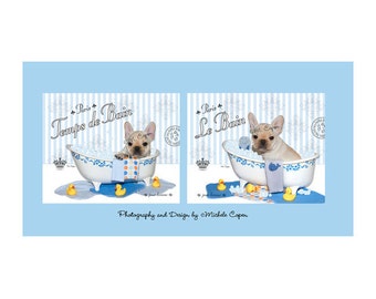 French Bulldog Prints - Bath Series Prints , DUO SET - Professional 8" x 10" Prints - Set of two bath prints