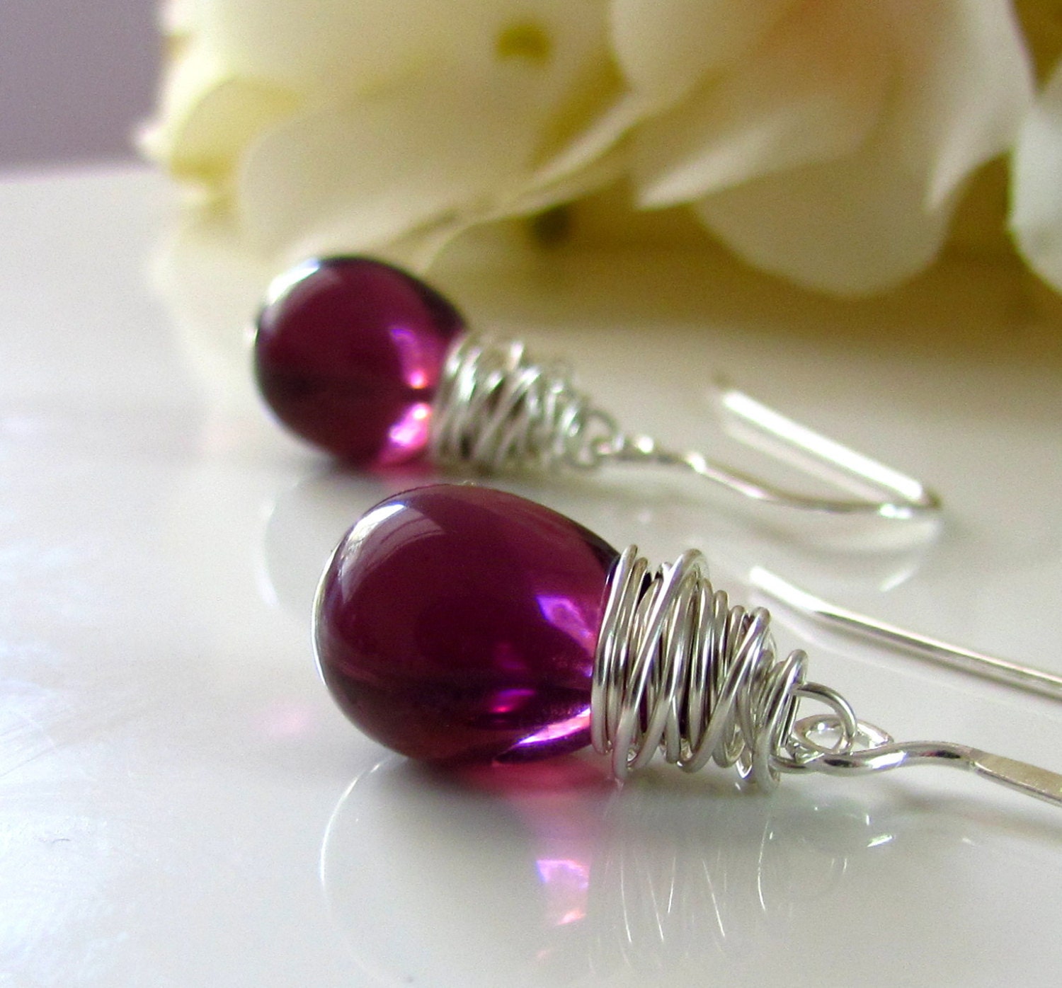 Dark Plum Glass Earrings Eggplant Plum Bridesmaid Earrings