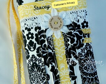 Choose Any Fabric in Shop Made to Fit Personalized Black White & Yellow OR Pink Damask Lace Bible or Journal Cover