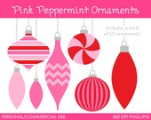 Pink Peppermint Ornaments Clipart - Digital Clip Art Graphics for Personal or Commercial Use Il_170x135