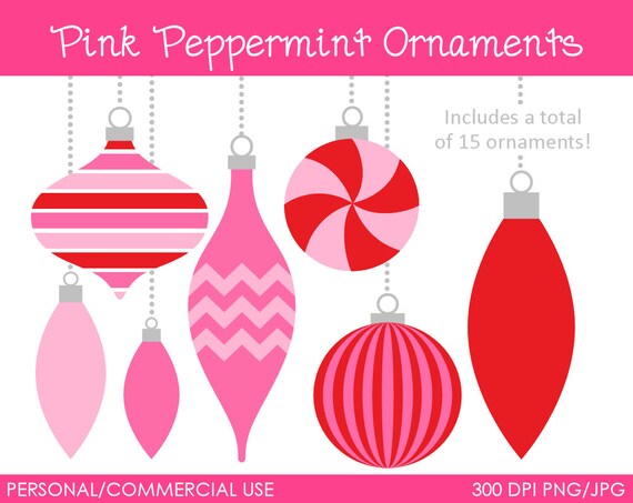 Pink Peppermint Ornaments Clipart - Digital Clip Art Graphics for Personal or Commercial Use Il_570xn