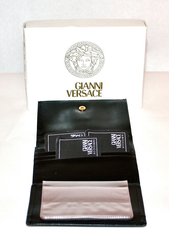 GIANNI VERSACE Vintage Wallet Black Monogrammed Canvas Medusa