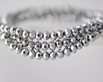 Faceted Rondelle Glass Beads Silver 3x4mm-(BZ04-51) / 140Pcs