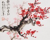 Red Cherry Blossom paintings Original chinese painting by art68