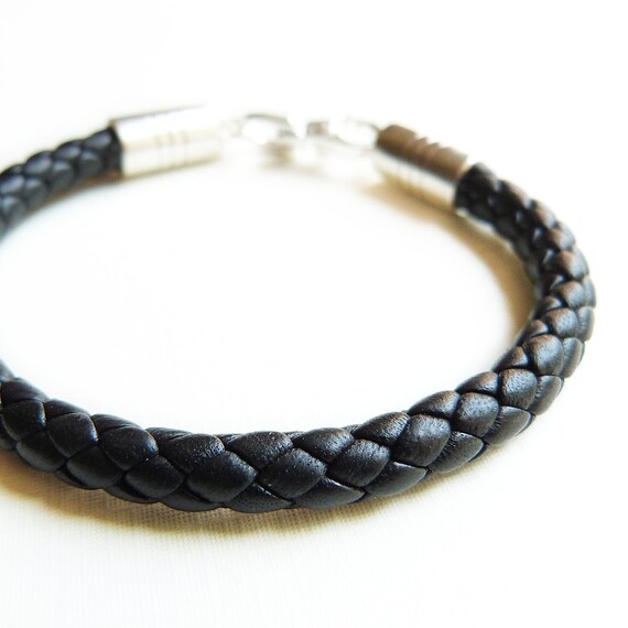 Items similar to Mens Black Leather Bracelet - Braided Leather Bracelet ...