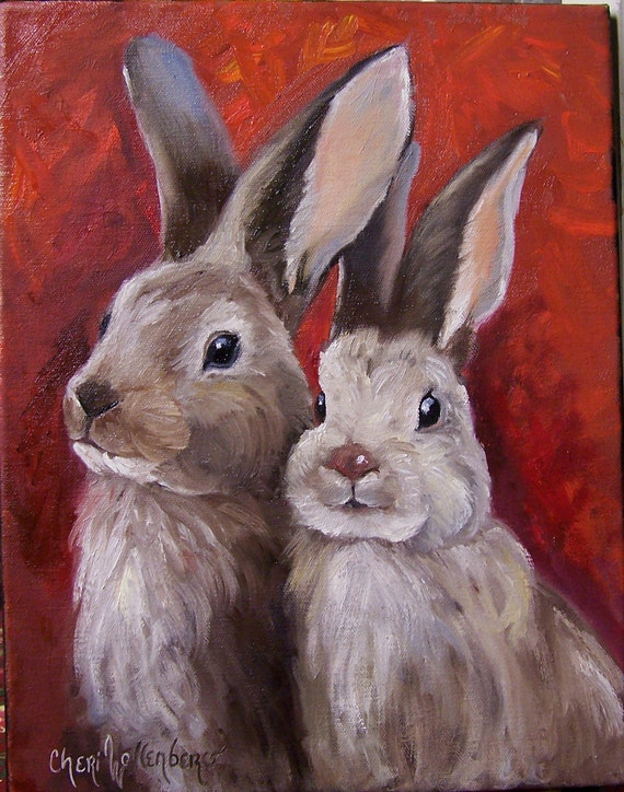 Items similar to Rabbit Print Valentine Love Bunnies 6x8 Canvas Giclee