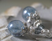 Rainy Day - Blue Grey Czech Glass Earrings in Silver