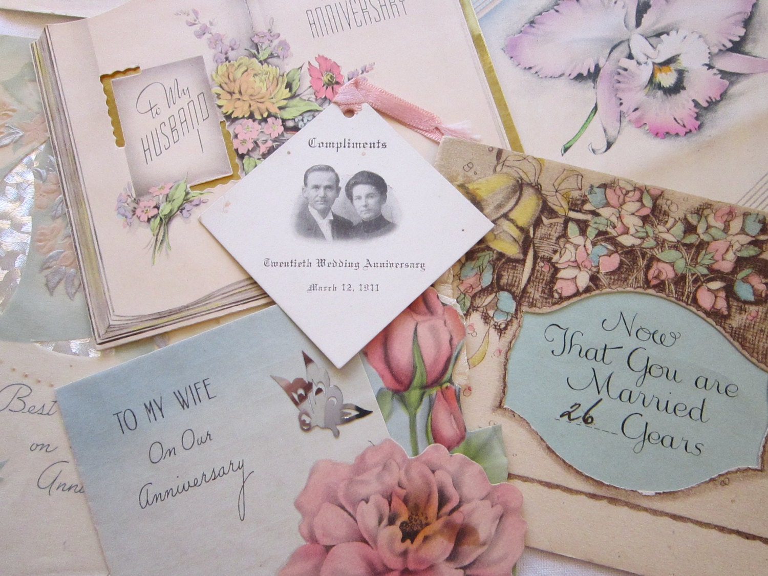 8 antique greeting cards ANNIVERSARY victorian by theartfloozy