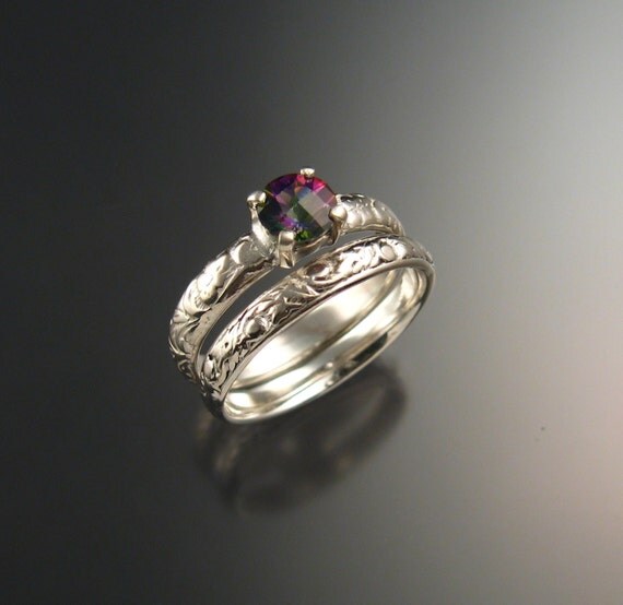 Mystic Topaz Wedding set 14k White Gold ring set made to order in your ...