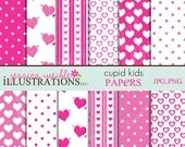 Cupid Kids Cute Digital Papers Backgrounds for Invitations, Card Design, Scrapbooking, and Web Design, Valentine Papers Il_170x135
