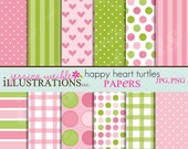 Happy Heart Turtles Cute Digital Papers Backgrounds for Invitations, Card Design, Scrapbooking, and Web Design Il_170x135