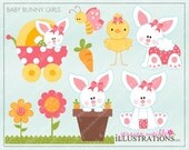Baby Bunny Girls Cute Digital Clipart for Invitations, Card Design, Scrapbooking, and Web Design, Easter Clipart Il_170x135