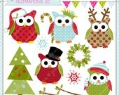 Christmas Owls Cute Digital Clipart for Commercial or Personal Use, Christmas Clipart, Christmas Graphics Il_170x135