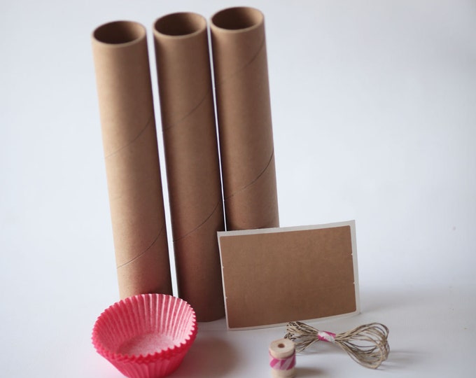 VALENTINES Wrapping KIT- Kraft Tubes- Cupcake Liners- Hemp- Washi Tape-Kraft Stickers (Pure Lovin or Custom Text)