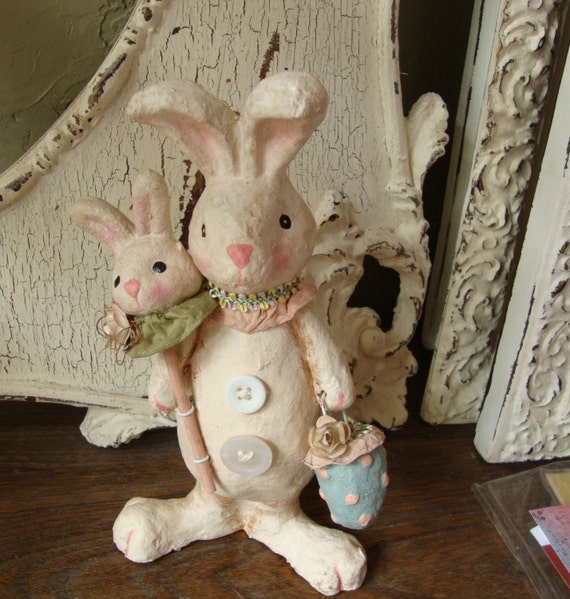 Bunny table decoration Country Chic Paper mache bunny figurine
