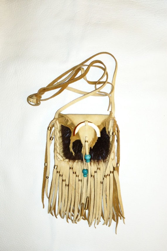 Beaver fur and leather medicine bag mountain man by LeatherBagLady