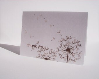 Dandelion Thank You Card Set - Dandelions, Spring Summer Fall Folded Thank You Notes, White Brown Dandelion Card Set