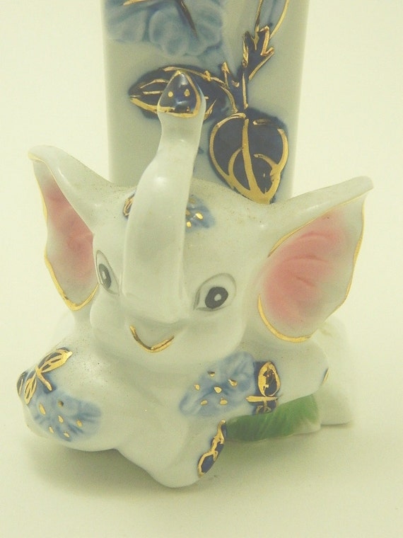 Vintage White Elephant Vase Porcelain Figurine