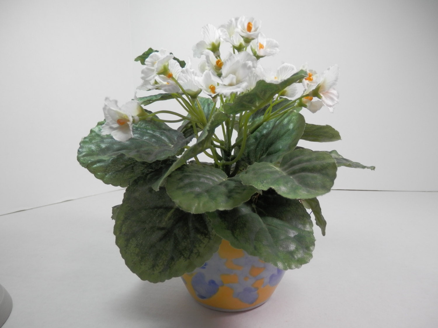 Silk African Violets White Green Flower Arrangement Yellow